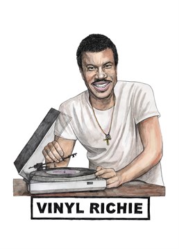 Let the music play on, play on, play on... Vinyl! Lionel wants to tell you how much he loves vinyl music with this funny design by Quite Good Birthday cards.