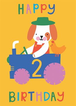 Farmer Dog is sure to be a hit on this sweet card for a 2 year olds birthday. All little ones love a tractor. An engaging design with things to identify.