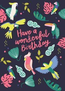 Featuring hand illustrated patterns created from beautiful flora and fauna, striking birds as well as modern brush lettering. A beautiful card with a mix of deep tones and splashes of colour in the colour palette.