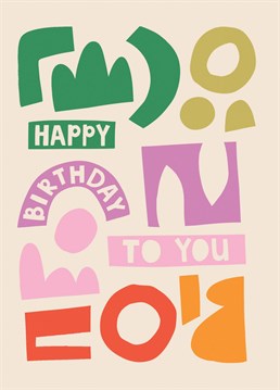 Exuberant use of colour with an engaging abstract design in this birthday card, with a positive, modern vibe and luxury feel. We all need some rainbow splashes in our lives