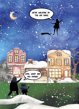 Send your friends and family this funny walking (the dog) in the air Christmas card.