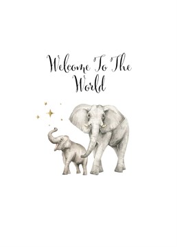 Cute elephant with baby card for new parents.