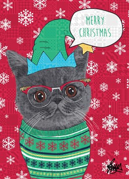 Grey Cat Glasses Christmas Jumper, by Rose Hill. This cool cat is all ready for Christmas are you? Send this fun feline festive card to any cat fans out there.