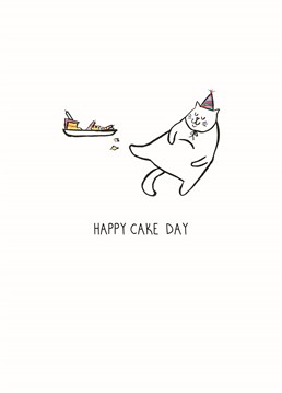 We are all guilty of eating a bit too much cake on birthdays?. just don?t give any to the cat! A card designed by Roh Noh.