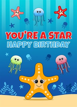 Colourful birthday card to celebrate a special birthday. A fun design featuring starfish and jellyfish under the sea.