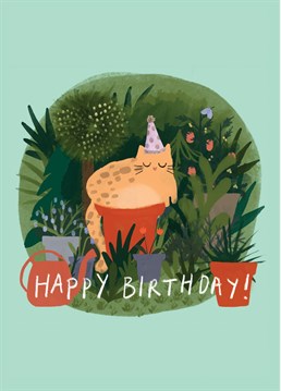 A birthday card perfect for gardeners and cat lovers!