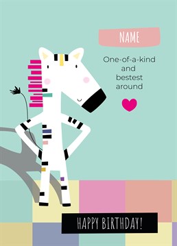 A cute and colourful dancing zebra inspired birthday card for a one-of-a-kind lady brought to you by ruth roschatt designs.