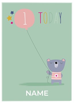 Congratulate a special one year old on their very first birthday with this cute and personalised birthday bear card designed by ruth roschatt designs.