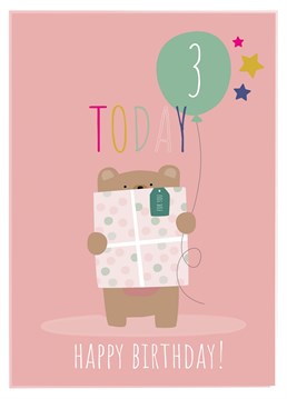 Wish a lovely three year old a wonderful birthday with this cute birthday card by ruth roschatt designs.