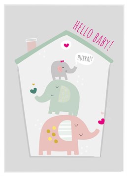 New Baby! Congratulations are definitely in order for this bigger than an elephant life changing event! Send them your best wishes with this cute baby elephant card designed by ruth roschatt designs.