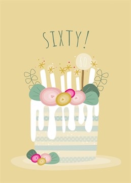 Wish a special someone a wonderful big 60th birthday with this yummy cake birthday card by ruth roschatt designs.