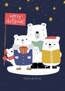 Wish someone a lovely christmas from all the family with this cute polar bear christmas card by ruth roschatt designs.