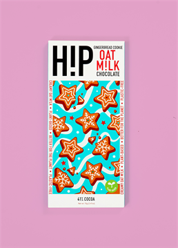 Yummy gingerbread oat milk chocolate Plant based 10/10 deliciousness Limited edition H!P creamy oat m!lk chocolate with crunchy gingerbread pieces will be sure to get you in the Christmas spirit. Perfect for any chocolate lover this Christmas.