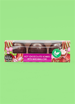 <p>Enjoy these delicious dark chocolate bombs made from 55% dark Belgian chocolate, with mini marshmallows inside and another added bonus is that it's completely vegan!</p><p>Just pop one in a mug and pour the hot milk of your choice over the top and watch it turn into a super tasty hot chocolate.</p><p>Ingredients: </p><p>Dark chocolate (82%) (cocoa mass, sugar, cocoa butter, emulsifier (SOYA lecithin), flavouring), mini marshmallows (18%) (glucose-fructose syrup, sugar, water, dextrose, stabiliser (carrageenan), maize starch, hydrolysed rice protein, flavouring, stabiliser (polyphosphate), colour (E171, E162)).For allergens, see ingredients in CAPITALS. May also contain milk, cereals containing gluten (wheat), egg, sesame, nuts and peanuts.</p>