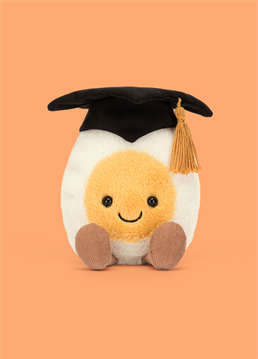 <p>Amuseables Boiled Egg Graduation is one smart eggy! In soft cream and yellow fur with a stitched smile on the yolk, this egg has a cotton mortarboard with golden tassel, ready to celebrate and brought to you by Jellycat!</p>