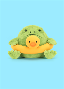 <p>Oh, Ricky Rain Frog from Jellycat does like to be beside the pool! In super soft pea green fur, Ricky Rain Frog has found a duck rubber ring in bright yellow cotton to float across the pond.</p>