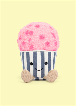 <p>This Jellycat Amuseables Gelato is a textured scoop of sweetness in shades of pink. Sitting in a blue and cream striped cotton cup with a stitched smile, this gelato loves to kick up those beige, waffle boots and relax in the sun.</p>