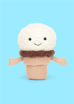 <p>This Jellycat Amuseables Ice Cream Cone is a soft scoop of joy in textured cream fur. Nestled in a short beige waffle cone with wide arms, this smiling scoop sits on a fluffy chocolate edge for a sweet treat that keeps on giving.</p>