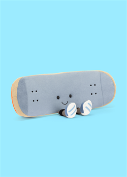 <p>This Jellycat Amuseables Sports Skateboarding is a bold board in blue suedette fabric. With beige edging and soft charcoal wheels, this smiling skater has Jellycat graffiti on a bold orange back, stitched screw detailing and smile, and fine cord legs with textured trainers.</p>