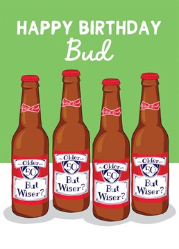 50th birthday bud - funny card for your year old beer loving friends  If your friend likes a cheeky beer, this is the 40th birthday card for him!