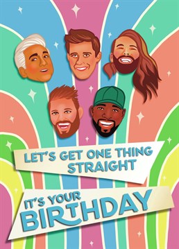 Netflix Queer Eye Inspired Birthday Card - Celebrate Pride and the Fab 5 with this colourful design. Perfect for fans of the Netflix show and LGTBQ allies!