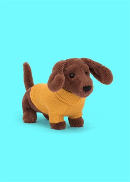 <ul>    <li>Introducing one hot dog!</li>    <li>Looking for a low maintenance and very fashionable pet? The Jellycat Sweater Sausage Dog Yellow is a gosh darn adorable puppy pal and a must-have gift for any sausage dog lover.</li>    <li>This petite chocolate brown pup has been blessed with floppy ears, a perky tail and is dressed all ready for walkies in a sunny yellow, knitted rollneck jumper - who's a dapper Dachshund doggy?!</li>    <li>Dimensions: 14cm high, 7cm wide</li></ul>