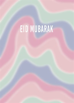Celebrate the end of Ramadan and send this cute minimal pink purple and mint green pastel colour Eid Mubarak card to your friend or loved one