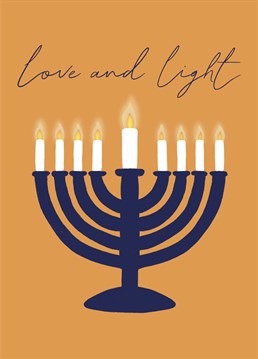 Send love and light to friends and family this Hanukkah with this card featuring illustrated menorah