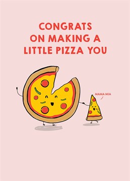 Forgive us if this Baby Shower card is a little cheesy! For someone who consumes so much pizza, you're surprised they didn't actually give birth to a slice. Designed by Scribbler.