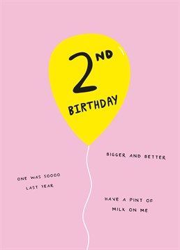 If you're the cool aunt/uncle or the fun godparent then send this quirky card to celebrate them doubling in age! 2nd Birthday milestone design by Scribbler.