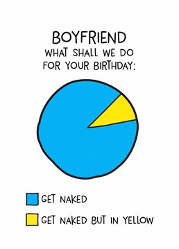 Tell your Boyfriend what you want from him on his birthday with this Scribbler card. I'm intrigued what the option of get naked but in yellow is. Does it involve paint?