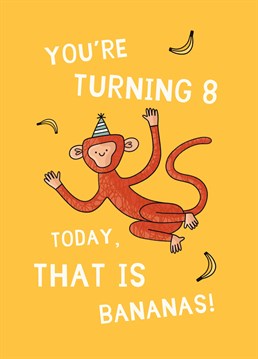 Eight today! Celebrate your favourite cheeky monkey on their 8th birthday with this adorable design by Scribbler.