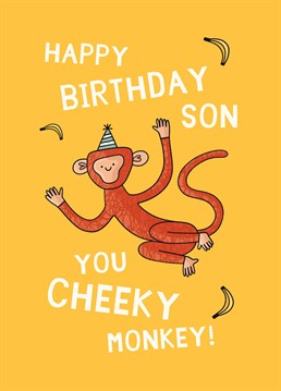 If your son's a cheeky little monkey, he'll go bananas for this brilliant birthday card by Scribbler.