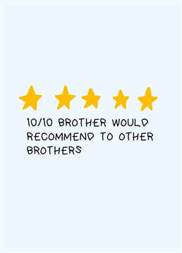 Send highest praise to your brother and thank him for being a five star sibling with this funny Scribbler birthday card.