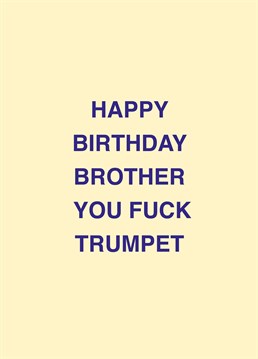 If your brother's a fuck trumpet, relish telling him on his birthday with the help of this rude Scribbler design.