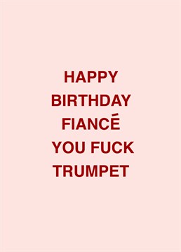 He may be a fuck trumpet, but he's your fuck trumpet! Call out your Fiance with the help of this rude Scribbler birthday card.