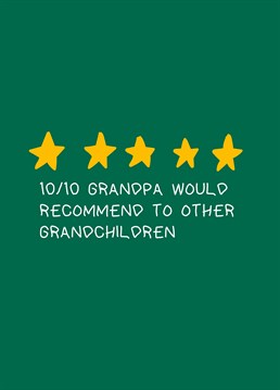 Send highest praise to your grandpa and thank him for being a five star grandparent with this funny Scribbler birthday card.