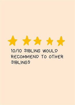 Send highest praise to your sibling and thank them for being a five star family member with this funny Scribbler birthday card.