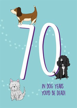 Send reassuring words to a dog lover on their milestone birthday with this paw-some 70th card by Scribbler.