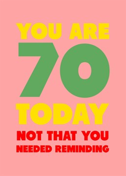 You'll never guess what... You're 70!! If they're feeling a touch sensitive about their age, rub it in with this funny birthday card by Scribbler.