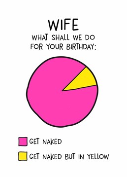Hmm get naked in yellow sounds intriguing to me... Get your wife down to her birthday suit and give her a very special present, as well as this funny Scribbler card.