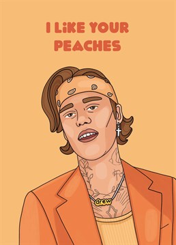 Compliment a badass bitch on her peaches with this cheeky Scribbler Anniversary card, perfect for a Bieber fan.