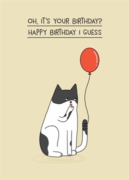 The perfect birthday card to send a loved one on behalf of your completely unbothered family cat. Designed by Scribbler.