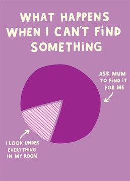 Need a funny Mother's Day card? This little pie chart perfectly demonstrates the unexplained phenomenon of mums being able to find anything! Designed by Scribbler.