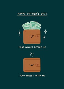 The most depressing before and after you've ever seen! Apologise to dad for always being the cause of his wallet glow down. Designed by Scribbler.