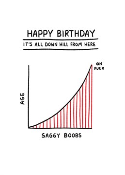 How low can they go? Prepare a friend for the inevitable demise of their perky boobs with this hilariously rude birthday card by Scribbler.