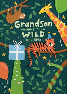 Tiger, sloth, snake, croc and giraffe have all arrived to celebrate a very special birthday boy! This jungle themed Scribbler card is perfect for your animal-loving grandson.