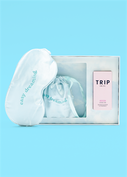 <ul>    <li>Guaranteed good nights &amp; happy days!</li>    <li>Limited edition TRIP CBD gift set</li>    <li>Includes orange blossom CBD oil &amp; silky eye mask</li>    <li>Beautifully presented gift box</li>    <li>Ultimate feel-good gift for her!</li></ul><p>Calling all tired souls and restless dreamers! We present to you the limited edition TRIP Sleep Mask &amp; CBD Oil Gift Set - for good nights and happy days! This thoughtful gift is a match made in heaven that will send your loved one off to dreamland in style and serenity.</p><p>First up, we have the silky soft 'Easy Dreaming' eye mask. Made from the softest, cloud-like materials, this pretty, pale blue sleep mask will make you feel like you're floating away to the land of uninterrupted Z's. It's the blackout curtain your eyes have been yearning for, presented in a gorgeous drawstring gift bag.<br /><br />But wait, there's more! Paired with the dreamy eye mask is our trusty sidekick: TRIP Orange Blossom CBD Oil. This liquid wizardry is here to bring calmness and tranquility to your restless mind. Crafted from the finest CBD extracts, it's like a lullaby in a bottle, lulling you into a state of pure relaxation. Simply place a few drops of CBD oil under your tongue and hold for a minute before swallowing - happy days!<br /><br />Imagine the scene: You slip on your plush eye mask, block out the world, and embark on a sensory journey of relaxation. As the Orange Blossom CBD Oil works its magic, you'll feel the weight of the day melt away, replaced by the gentle embrace of tranquility. It's a dream duo that will leave you snoozing in no time! </p><p>Whether you're traveling to dreamy destinations or simply seeking solace in the comfort of your own bed, the TRIP Sleep Mask &amp; CBD Oil Gift Set is the perfect pressie for insomniacs, nap enthusiasts, or anyone in need of a little TLC! You don't even need to wrap this one - it's presented beautifully in a matching, cloud-covered gift box and tied with a bow for good measure!<br /><br />Say goodbye to tossing and turning 'cos it's time to catch those Z's like a boss and wake up feeling like a million bucks!</p><p><strong>This set contains one bottle of 1000MG Orange Blossom CBD Oil and one 'Easy Dreaming' eye mask.</strong></p><p><strong>A full dropper contains approx. 20 drops and 66 MG CBD (STRONG).&nbsp;</strong><strong>Not suitable for children or pregnant women. Zero THC.</strong></p>