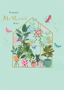 The perfect Mother's Day card for a green-fingered mum who's never happier than when she's in her greenhouse! Designed by Scribbler.