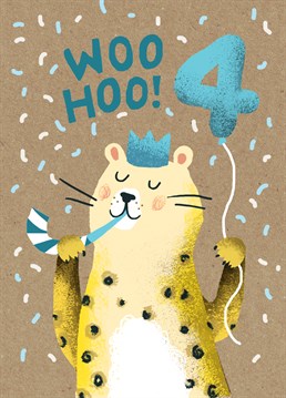 Woohoo 4! Blow the party horns and celebrate with this Stormy Knight Birthday card!